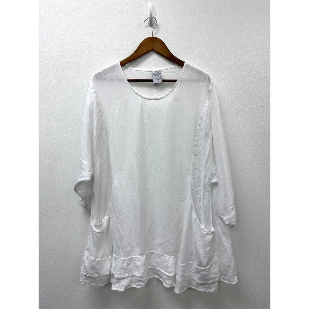 La Fixsun Linen Double Hem Boho Blouse Tunic White S